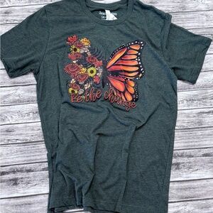 Be the Change Graphic Tee with Butterfly and Floral Design